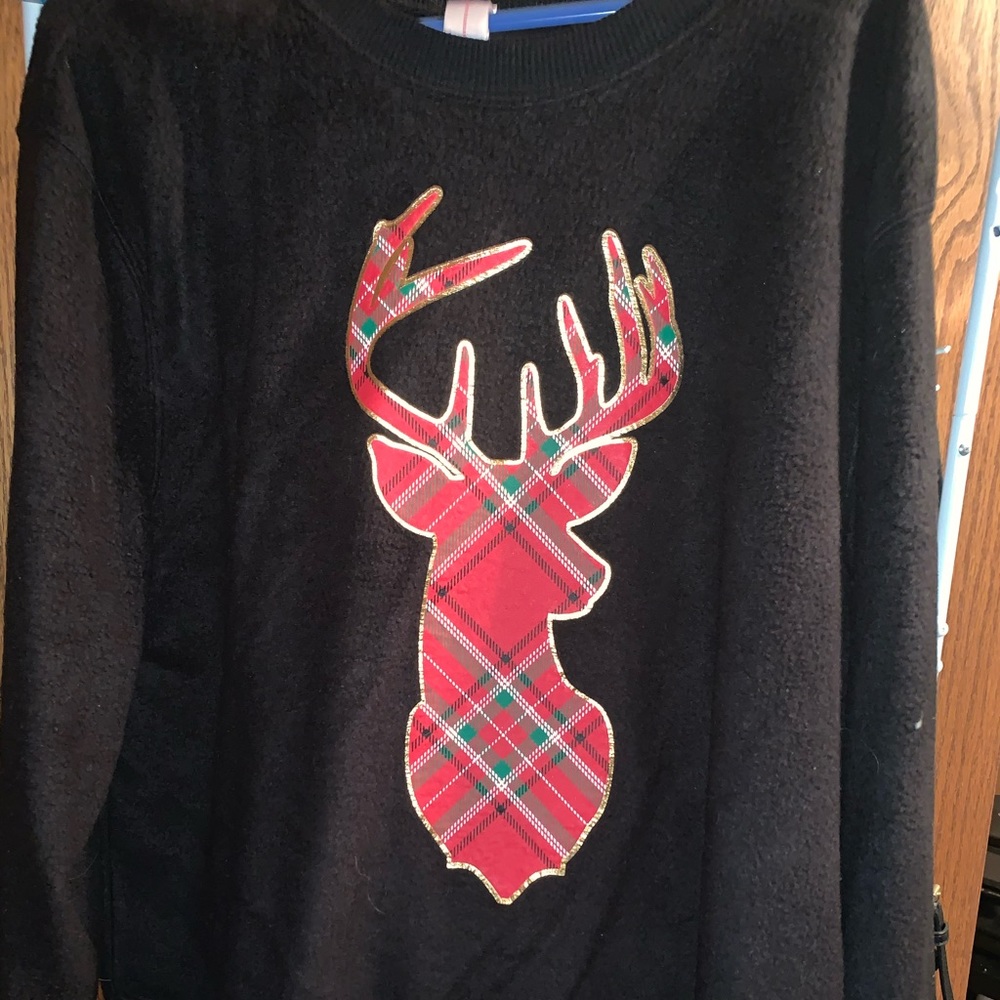 Plaid reindeer fleece top